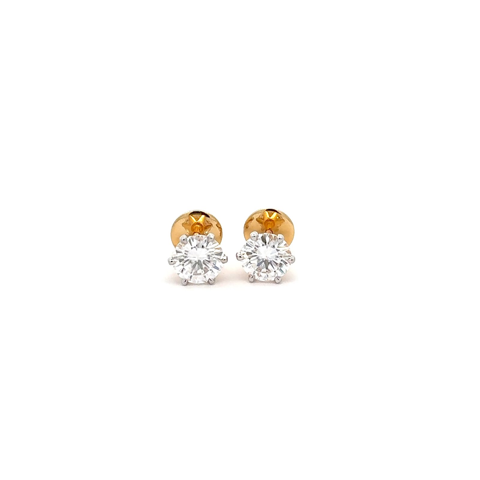 Solitaire Ear Studs Round Brilliant(4.0CT D.E.W) In 14k Gold Pair #ES825