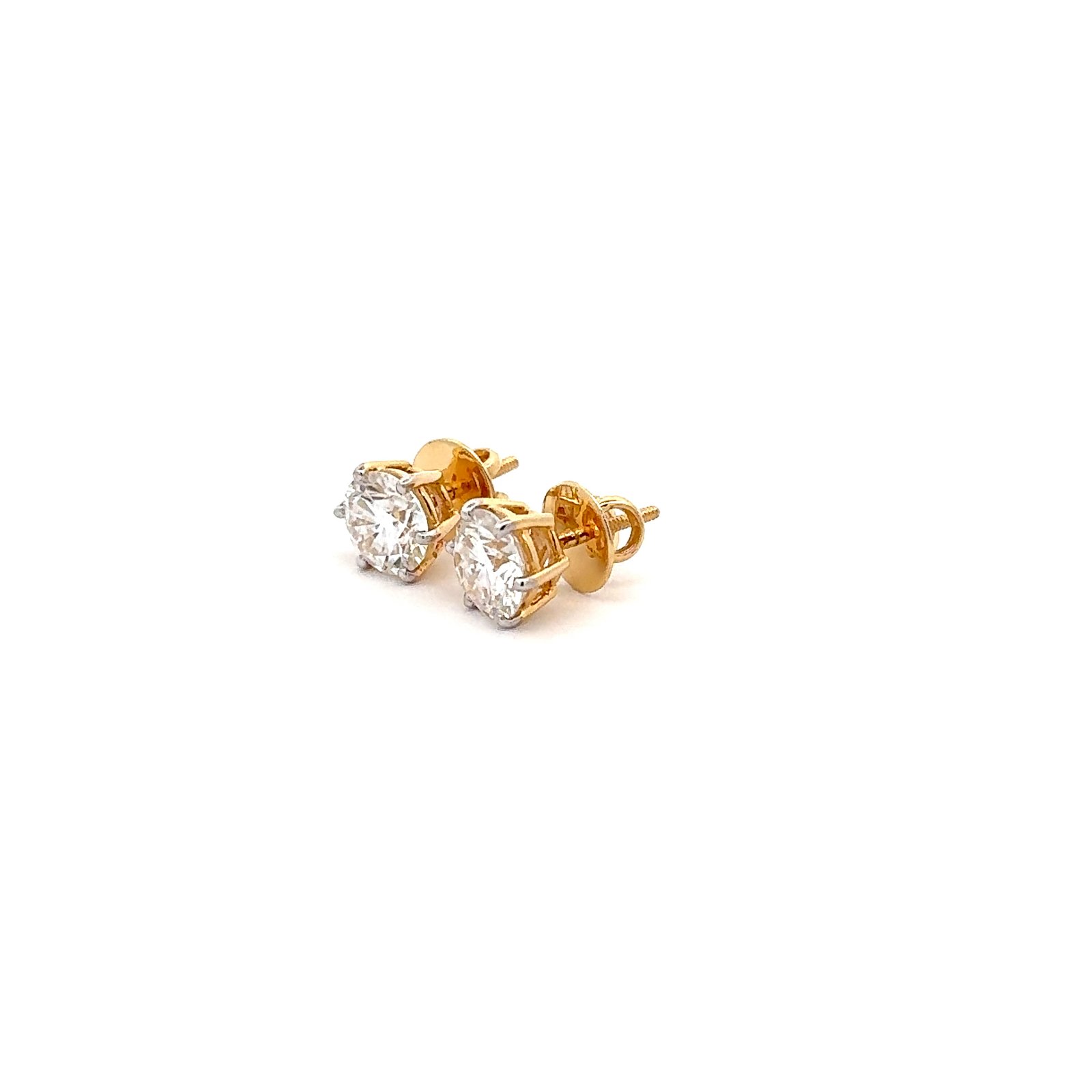 Solitaire Ear Studs Round Brilliant(3.0CT D.E.W) In 14k Gold Pair #ES744