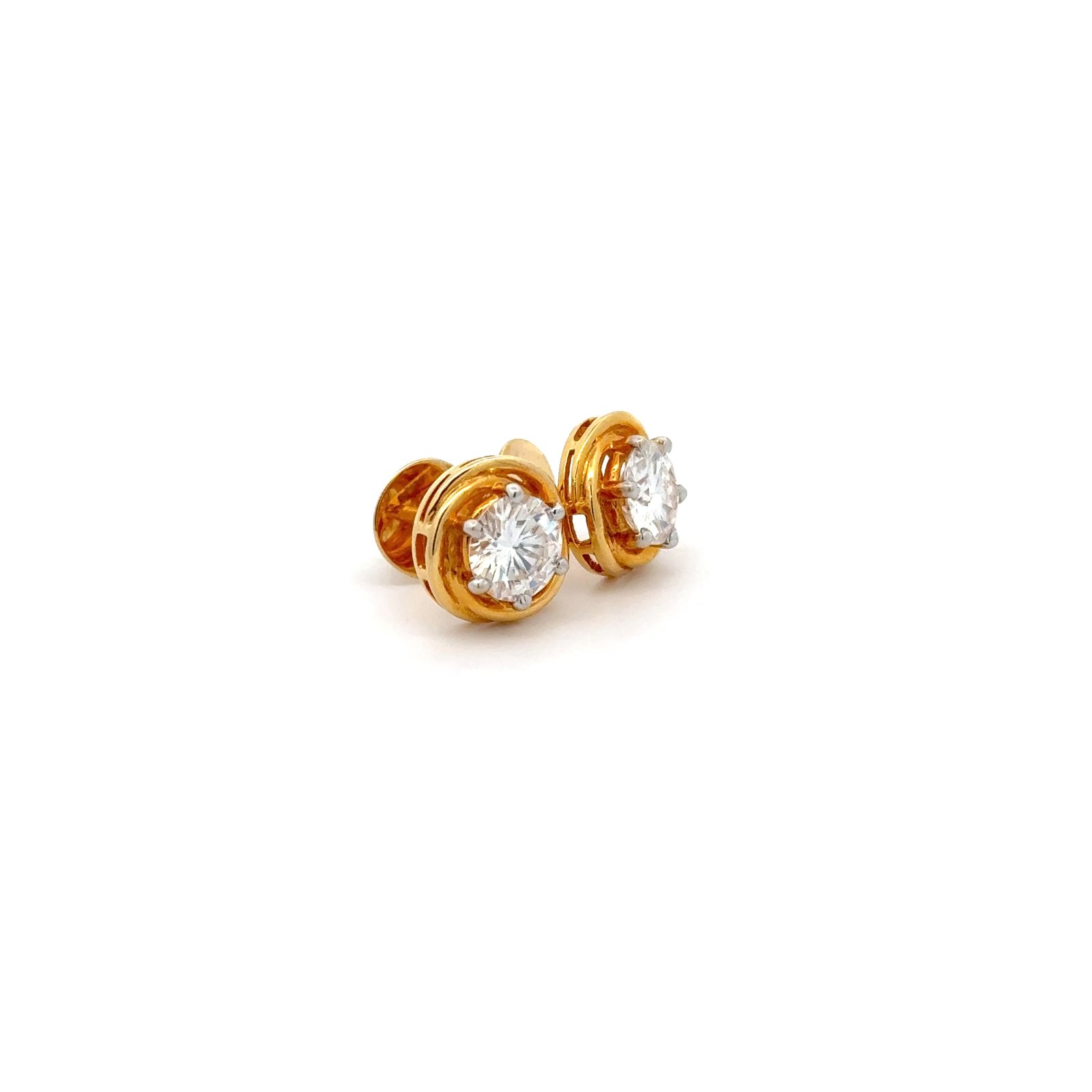 Solitaire Ear Studs Round Brilliant(3.0CT D.E.W)  In 14k Gold  Pair #ES690