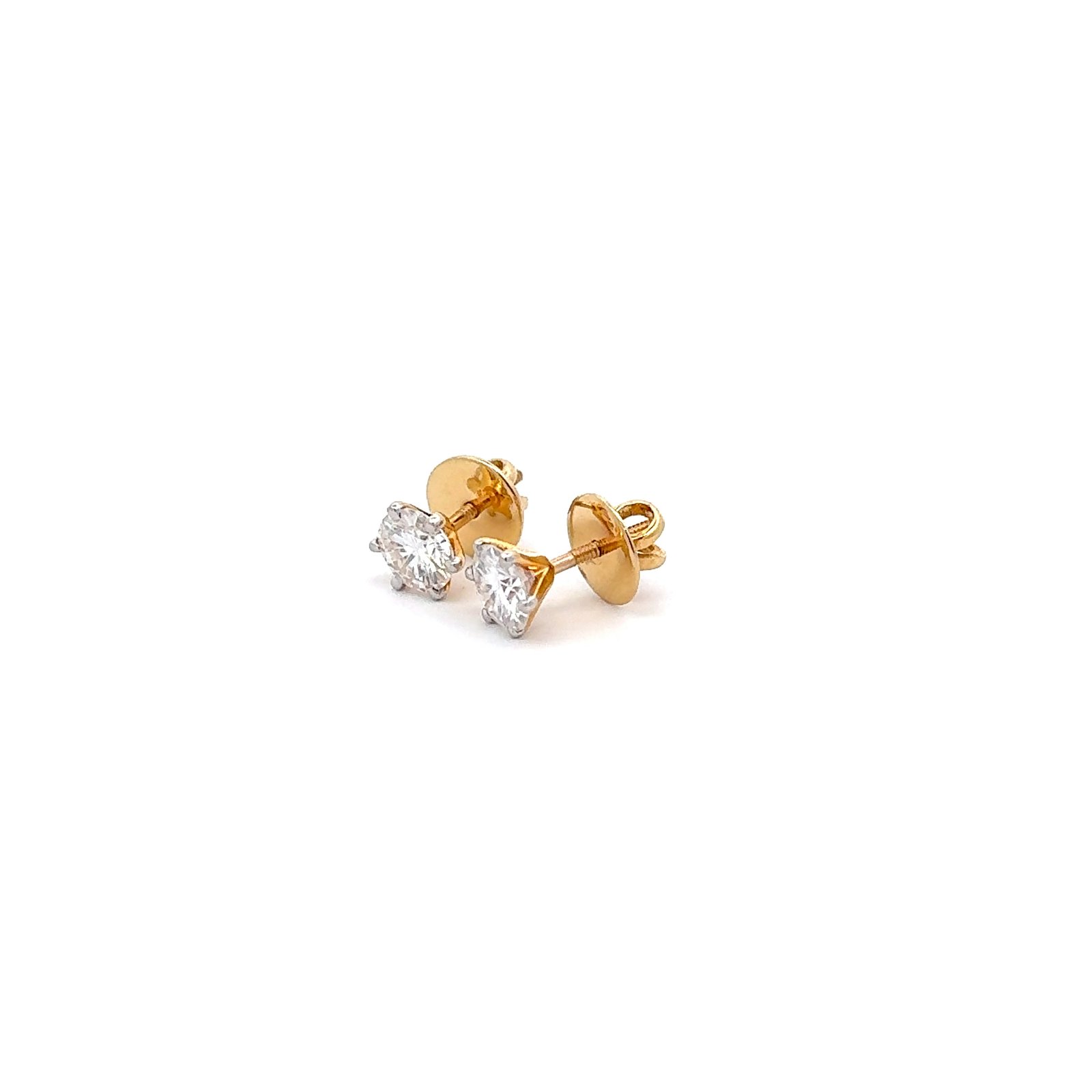 Solitaire Ear Studs Round Brilliant(2.0CT D.E.W) In 14k Gold Pair #ES716