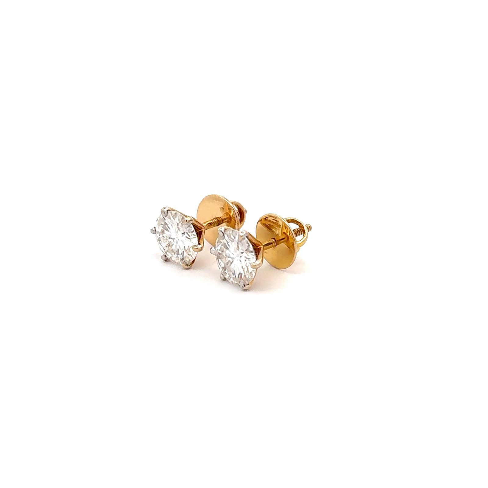 Solitaire Ear Studs Round Brilliant(5.0CT D.E.W) In 14k Gold Pair #ES789