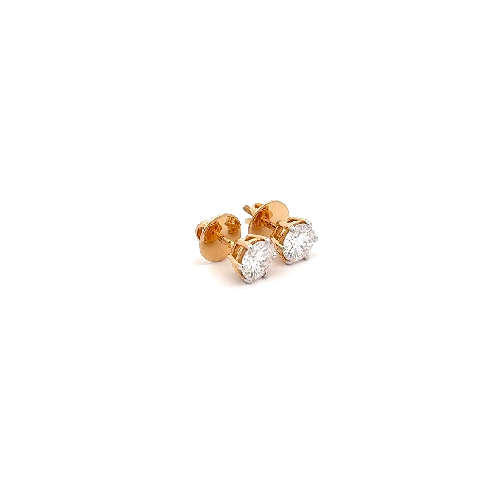 Solitaire Ear Studs Round Brilliant(2.0CT D.E.W) In 14k Gold Pair #ES800