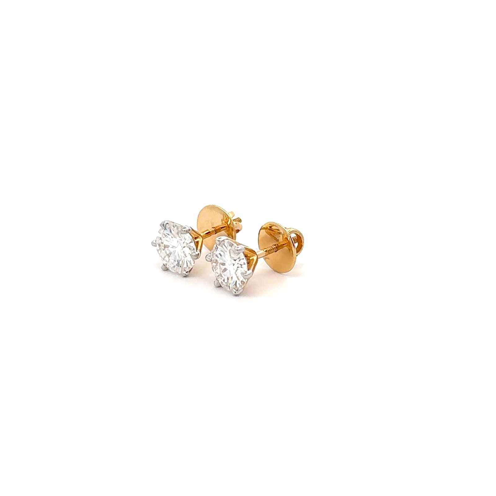 Solitaire Ear Studs Round Brilliant(3.0CT D.E.W) In 14k Gold Pair #ES813