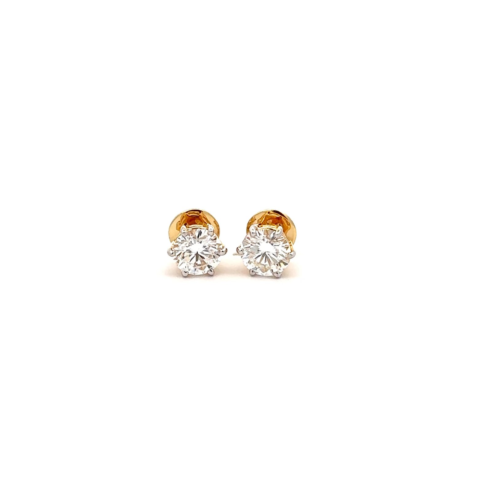 Solitaire Ear Studs Round Brilliant(4.0CT D.E.W) In 14k Gold Pair #ES827