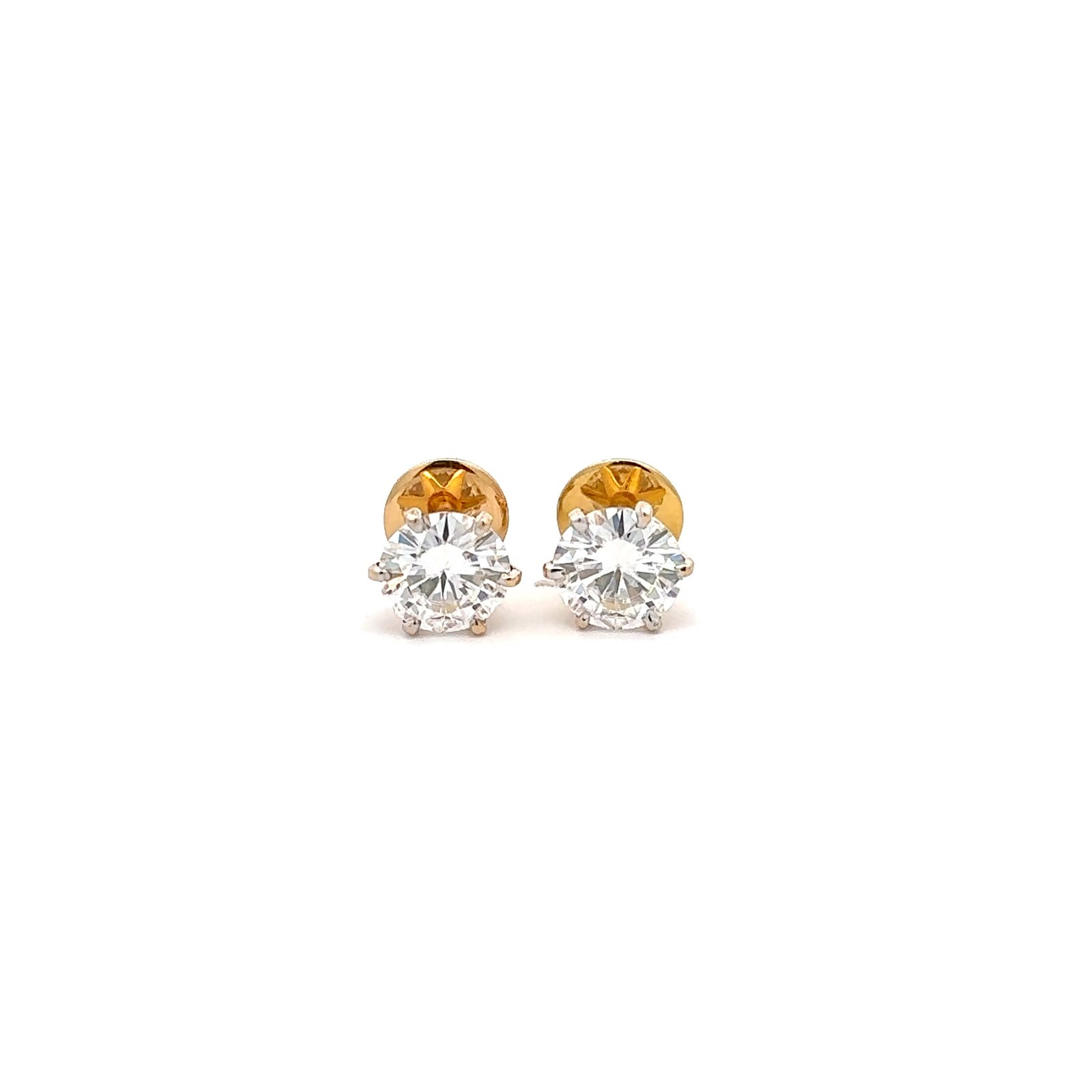 Solitaire Ear Studs Round Brilliant(6.0CT D.E.W) In 14k Gold Pair  #ES610